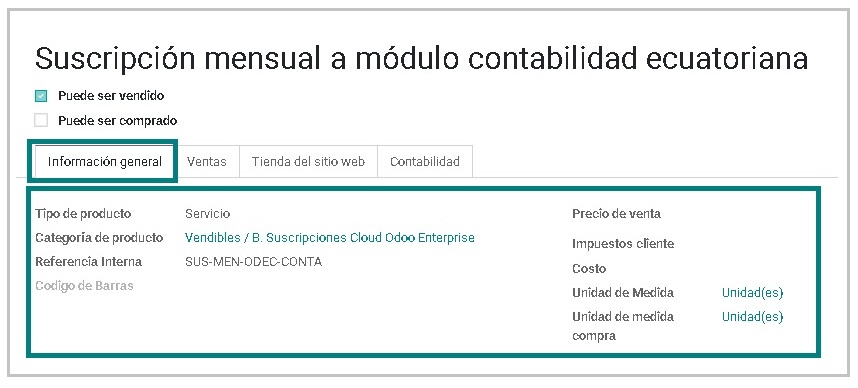 Módulo Suscripciones Odoo ERP - Productos de suscripción