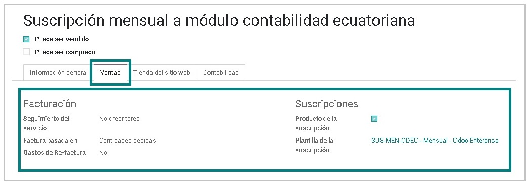 Módulo Suscripciones Odoo ERP - Productos de suscripción