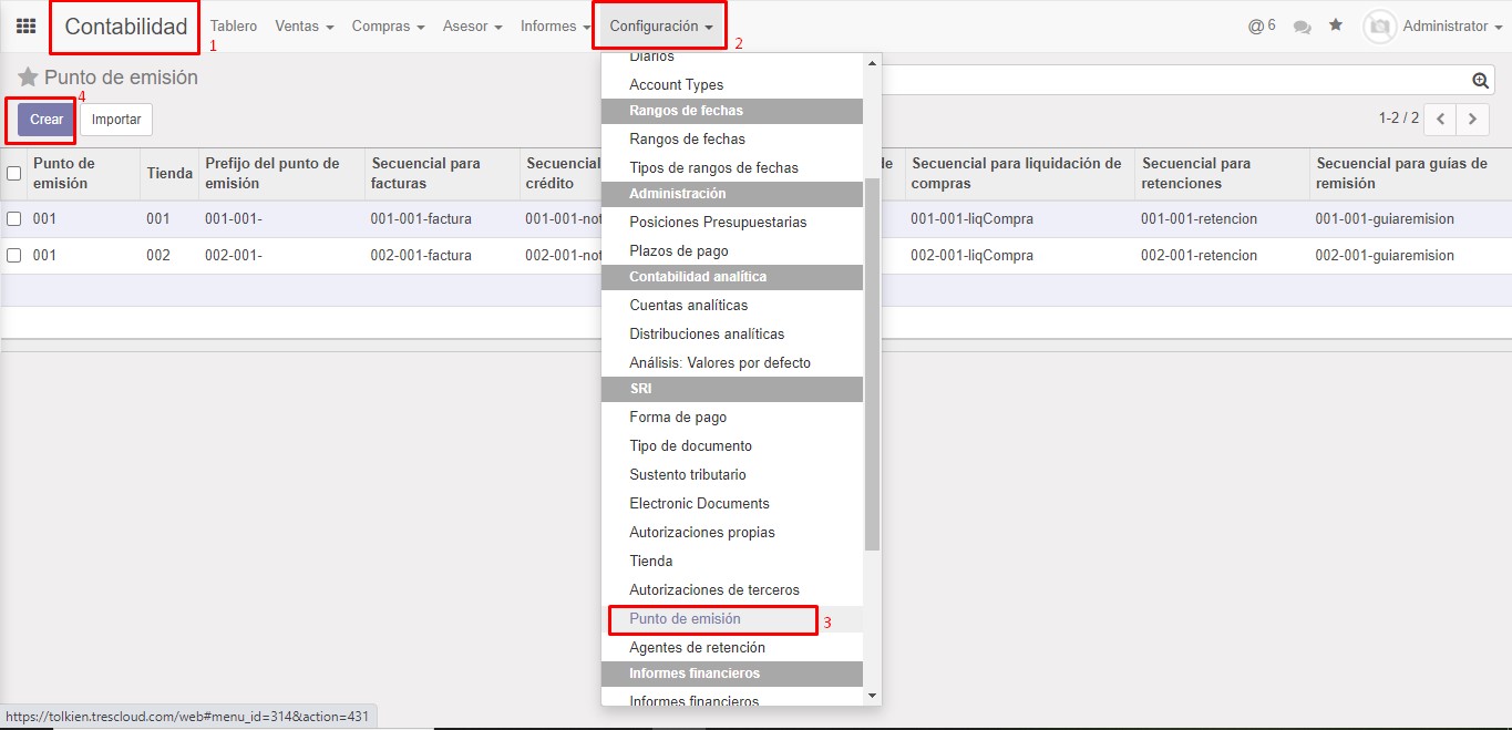 Configuración de requerimientos de puntos de emisión en odoo 10