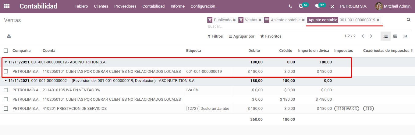 Modificación de asientos contable de las facturas en odoo 15