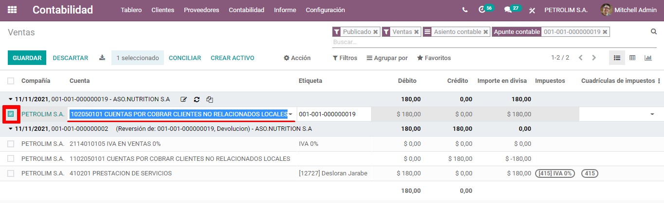 Modificación de asientos contable de las facturas en odoo 15