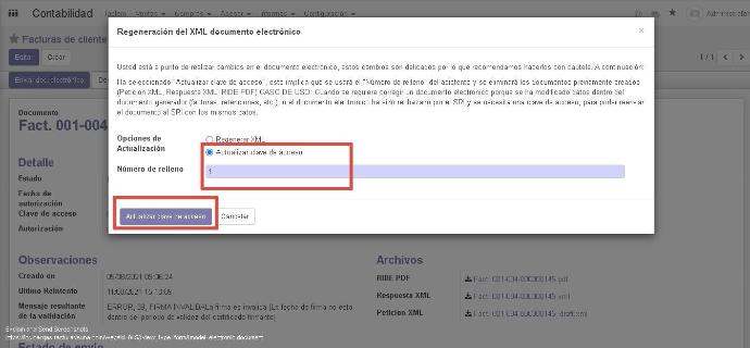 Actualización de clave de acceso en Odoo en la localización de Trescloud.