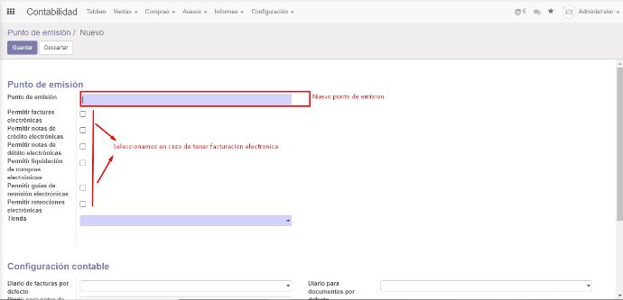 Edición del punto de emisión en Odoo en la localización de Trescloud.