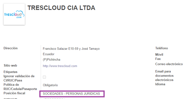 Cuadro explicativo de configuración de posición  fiscal en proveedores en Odoo ERP